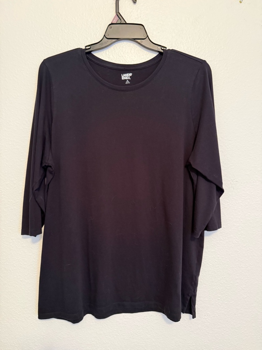 Lands' End Black Crewneck Tee - 3/4 Sleeve Size 1x
